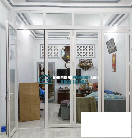 Thi công lắp đặt cửa nhôm kính xếp trượt 4 cánh màu trắng sứ tại đường số 7, phường Bình Hưng Hòa, Quận Bình Tân, TPHCM