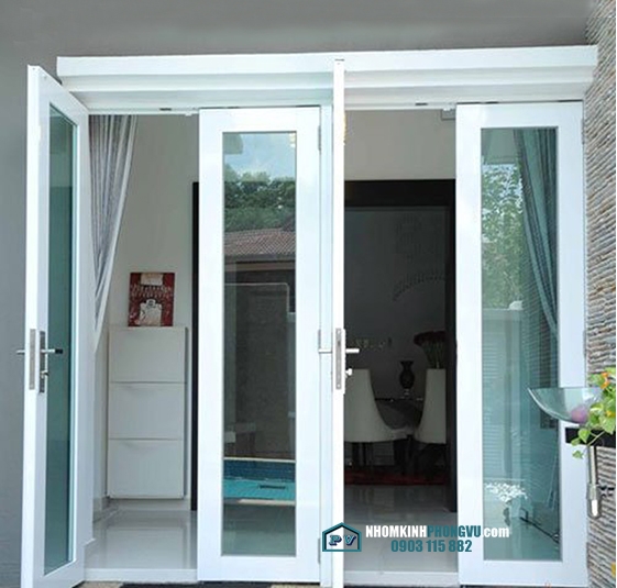 Mẫu cửa nhôm xingfa màu trắng sứ 2 cánh mở quay 02