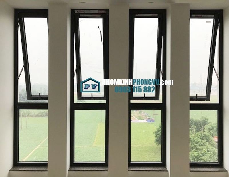 Cửa sổ nhôm kính cường lực 8 mm mở hất